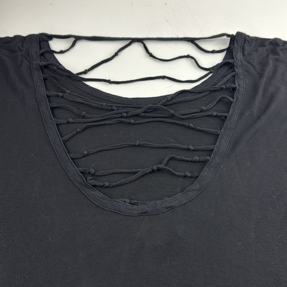 Sis Sis Black Whimsigoth Black Knit Open Back Short Sleeve T-Shirt - Picture 5 of 8